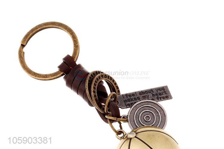 China manufacturer weave leather key chain with retro baseball charms