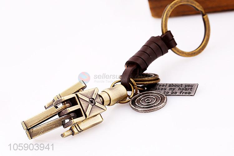 Hot products weave leather key chain with retro robot charms