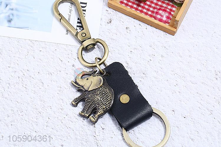 Wholesale new personalized alloy pendant retro elephant leather key chain