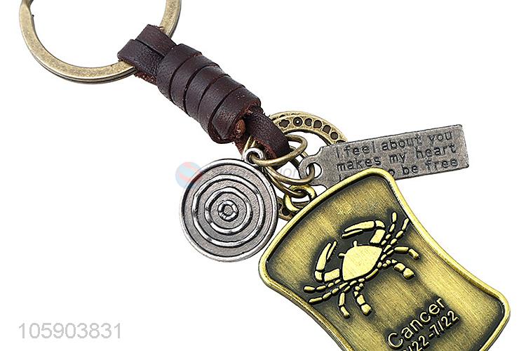 Recent design shield alloy pendant key chain leather key ring