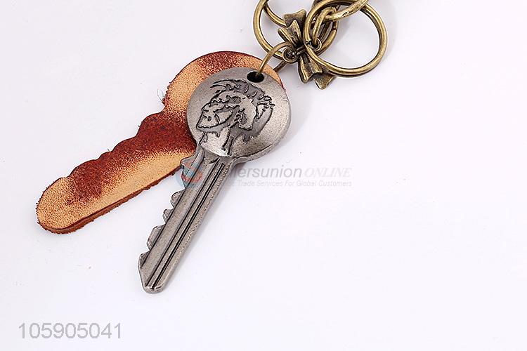 Yiwu factory personalized alloy pendant retro key leather key chain