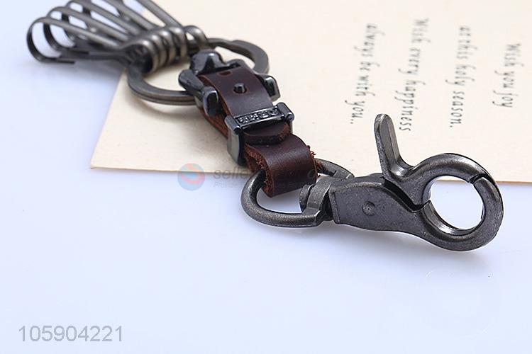 Popular design men leather key chain with multi hooks