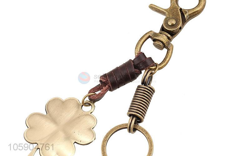 Delicate personalized alloy pendant retro four-leaf clover leather key chain