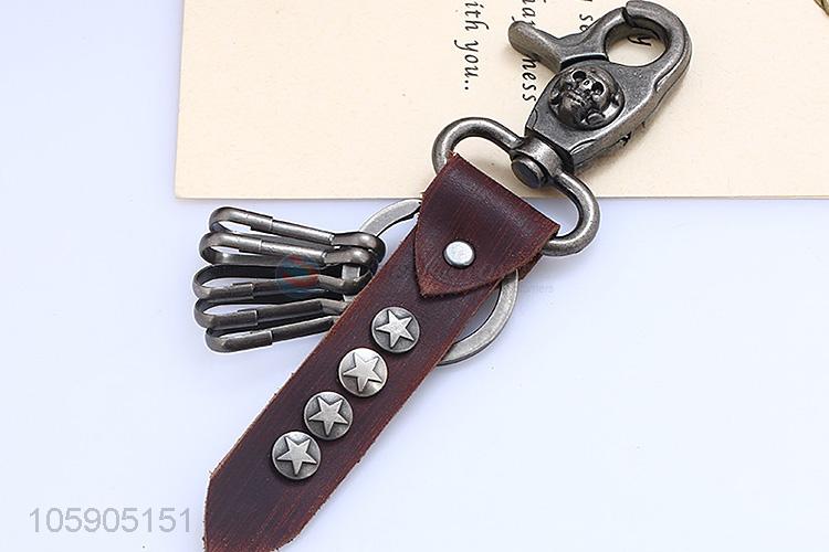 ODM factory men rivets leather key chain with hooks