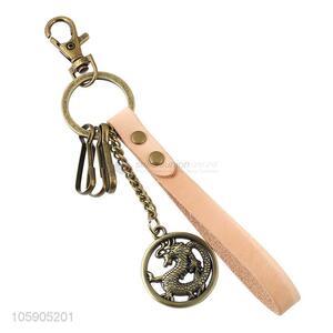 Bottom price personalized retro dragon pendant leather key chain