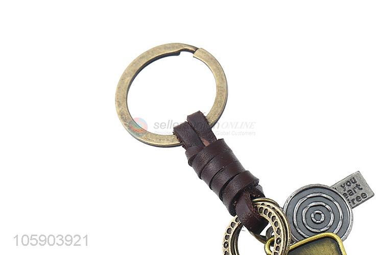 Good sale personalized alloy pendant retro shield leather key chain