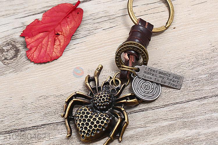 High sales weave leather key chain with retro spider charms