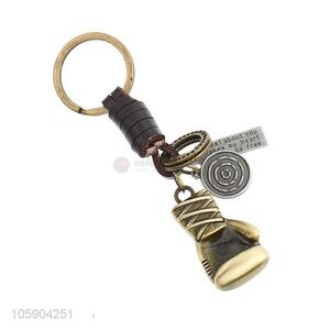 Top manufacturer retro alloy boxing glove pendant weaving leather key chain