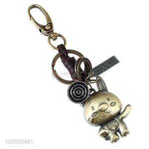 China maker personalized alloy pendant retro rabbit leather key chain