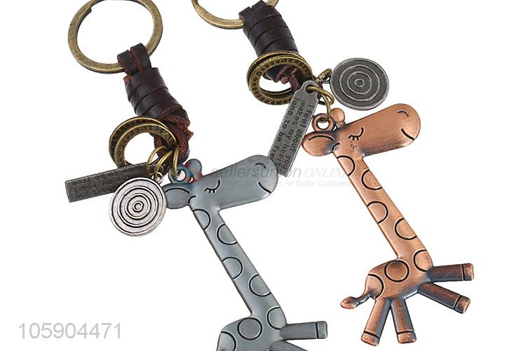 China suppliers giraffe alloy pendant key chain leather key ring