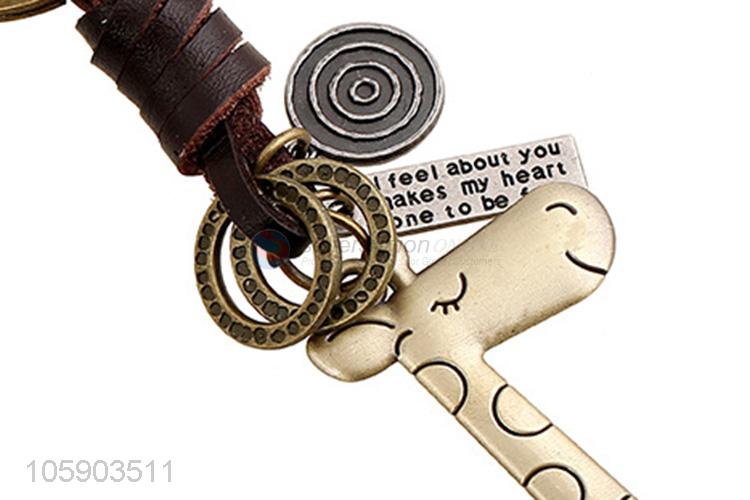 Good quality giraffe alloy pendant key chain leather key ring