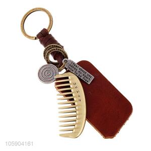 Competitive price personalized alloy pendant retro comb leather key chain