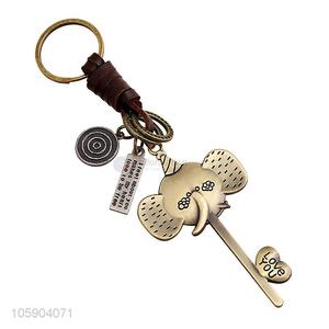 Manufacturer custom elephant alloy pendant key chain leather key ring