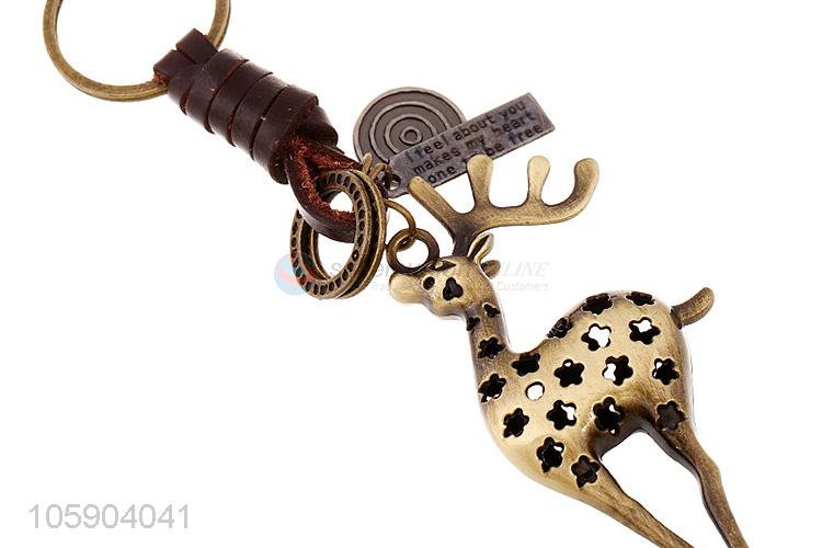 Yiwu factory personalized alloy pendant retro deer leather key chain