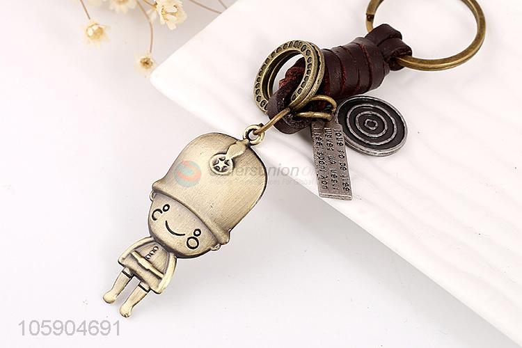 Cheap wholesale retro alloy soldier pendant weaving leather key chain