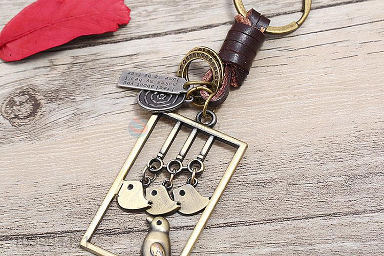 OEM factory retro alloy bird pendant weaving leather key chain