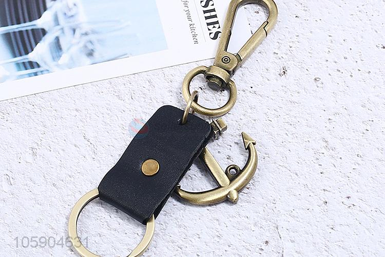 Wholesale custom anchor alloy pendant key chain leather key ring