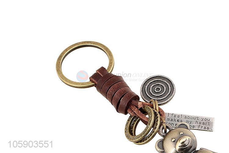 High grade bear alloy pendant key chain leather key ring