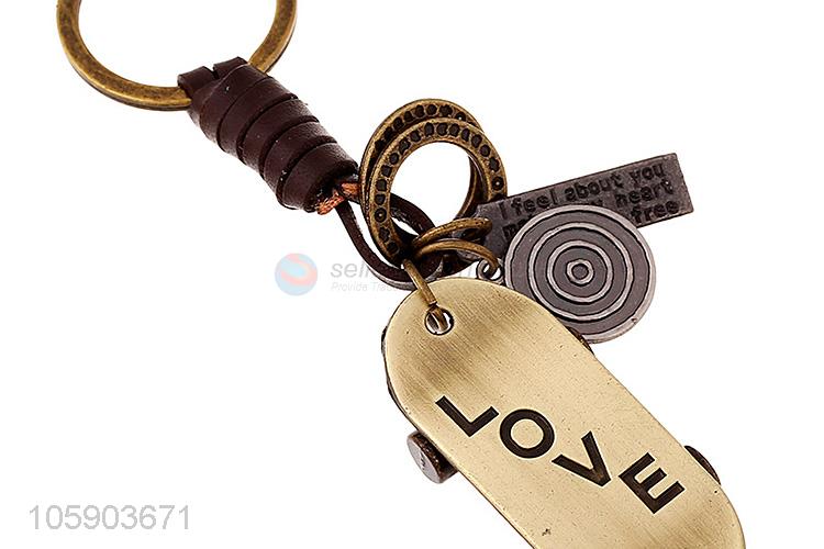 Customized cheap skateboard alloy pendant key chain leather key ring