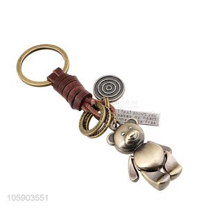 High grade bear alloy pendant key chain leather key ring