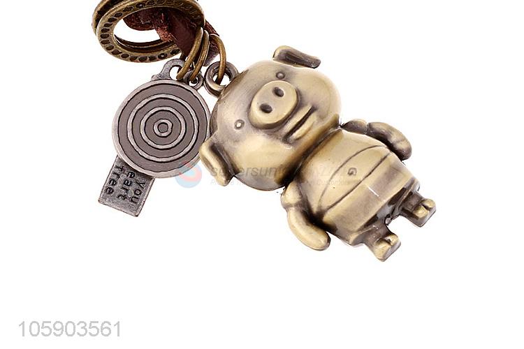 Factory sales personalized alloy pendant retro pig leather key chain