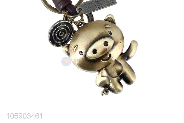 Premium quality weave leather key chain with retro pig charms