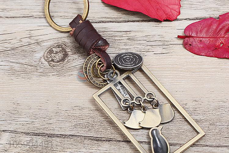 OEM factory retro alloy bird pendant weaving leather key chain