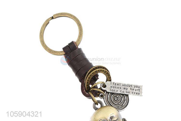 China factory personalized alloy pendant retro monk leather key chain