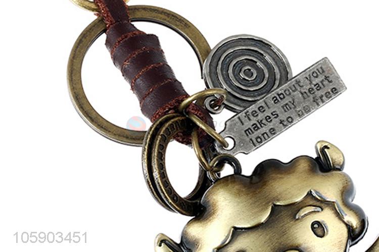 Hot selling retro alloy sheep pendant weaving leather key chain