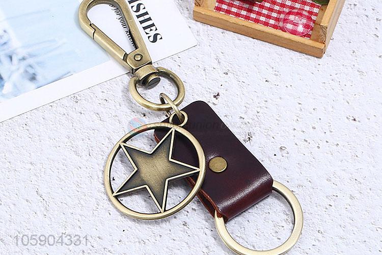 Recent design retro alloy star pendant weaving leather key chain