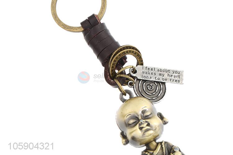 China factory personalized alloy pendant retro monk leather key chain