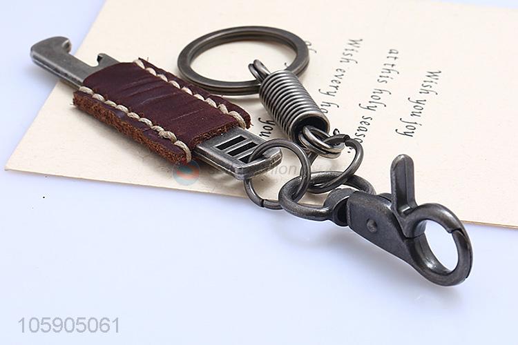 Factory sales leather key chain with useful alloy charms