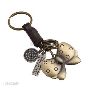 Hot selling bowknot alloy pendant key chain leather key ring