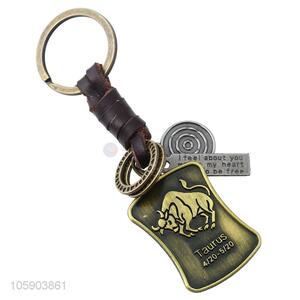 Wholesale new weave leather key chain with retro shield charms