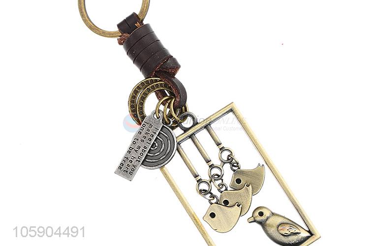 OEM factory retro alloy bird pendant weaving leather key chain