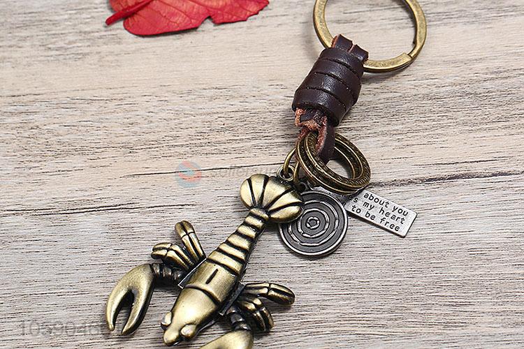 Competitive price weave leather key chain with retro scorpion charms