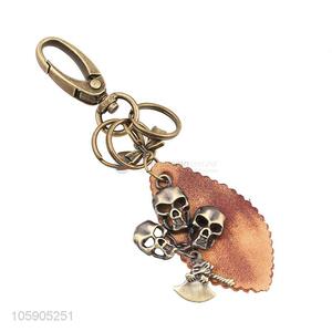 Top manufacturer retro alloy skull pendant leather key chain