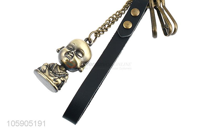 Cheap wholesale monk alloy pendant key chain leather key ring