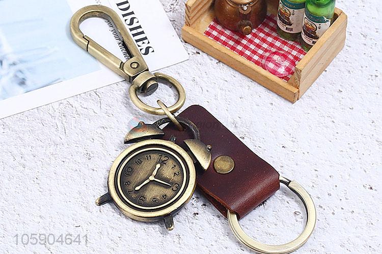 Promotional custom personalized retro alarm clock pendant leather key chain