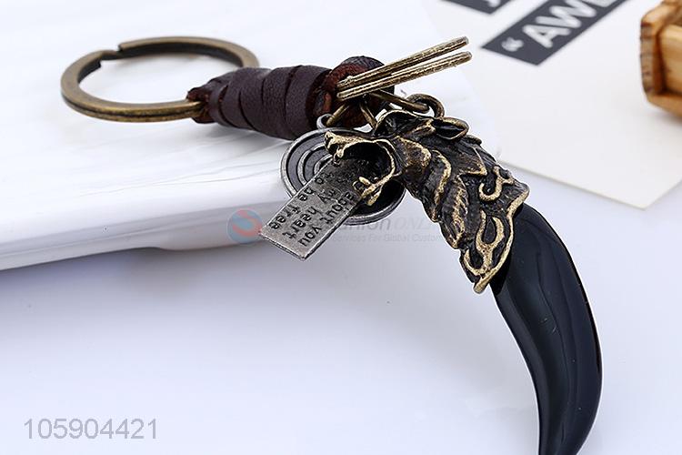 Good sale weave leather key chain with retro fake ivory charms