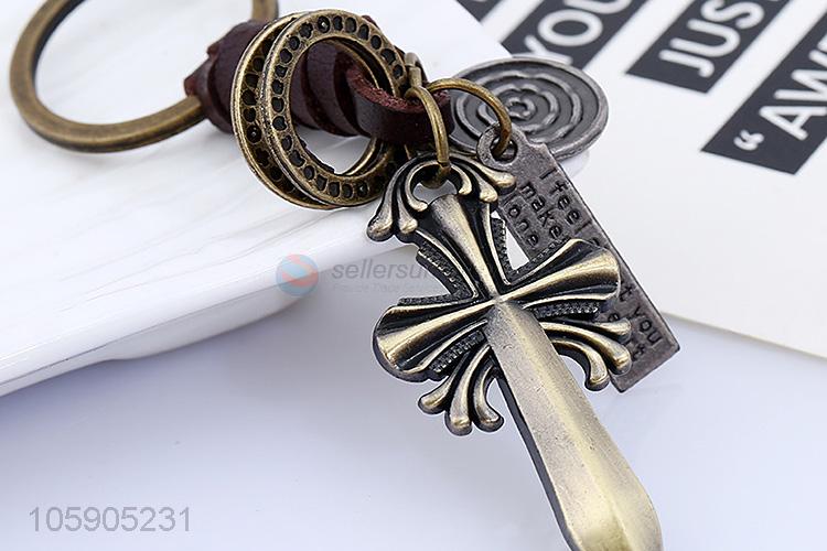 Professional suppliers cross alloy pendant key chain leather key ring