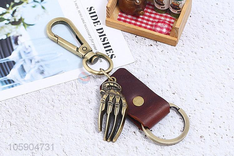 Professional suppliers retro alloy hand bone pendant leather key chain