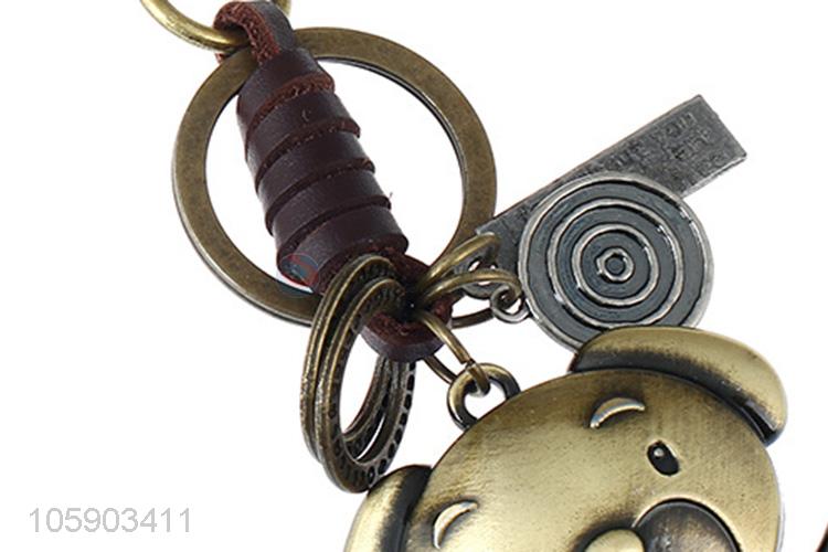 Top sale retro alloy dog pendant weaving leather key chain