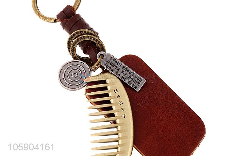 Competitive price personalized alloy pendant retro comb leather key chain