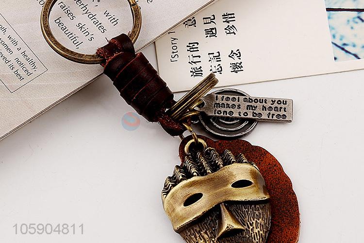 New style custom retro alloy mask pendant weaving leather key chain