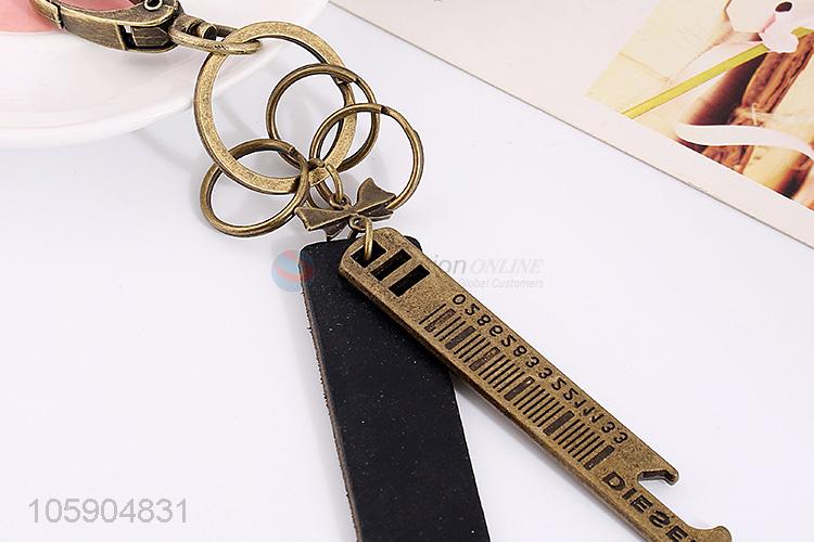 Recent design vintage alloy pendant key chain leather key ring