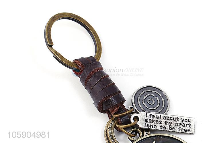 Excellent quality weave leather key chain with retro leo charms