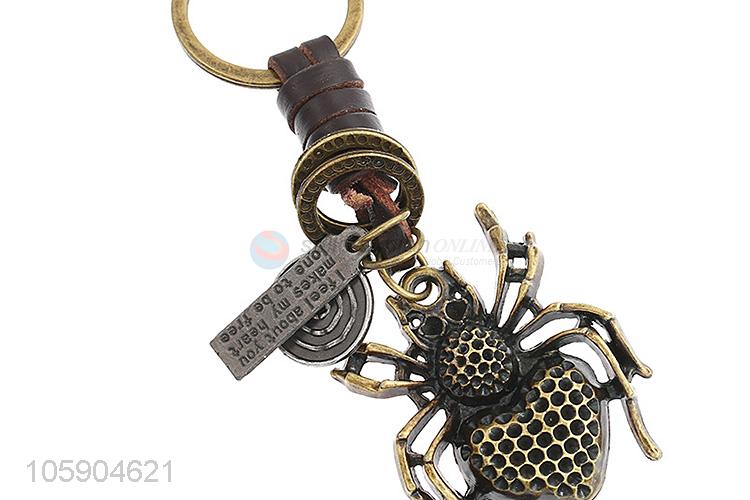 High sales weave leather key chain with retro spider charms