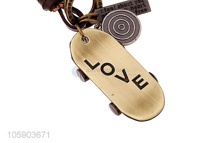 Customized cheap skateboard alloy pendant key chain leather key ring