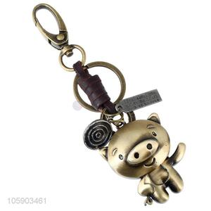 Premium quality weave leather key chain with retro pig charms